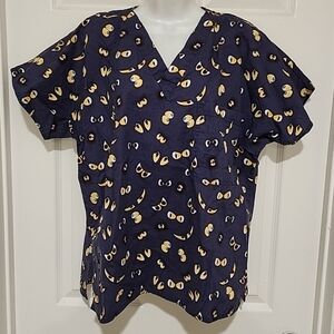 S.C.R.U.B.S. Women's Scrub Top Spooky Eyes Print V Neck Size Medium